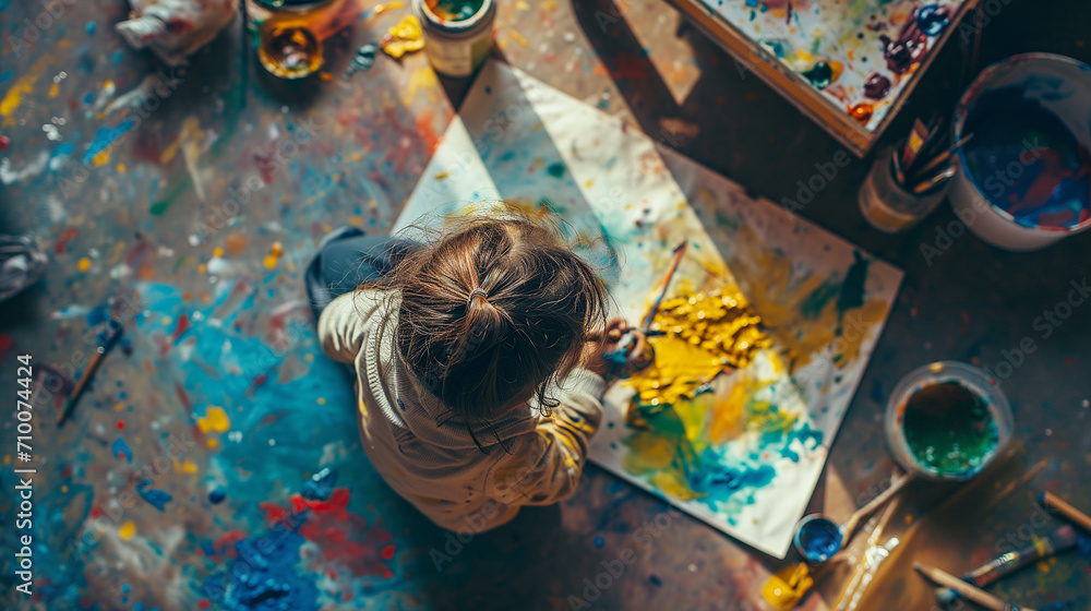 Obraz premium child drawing at home, ai