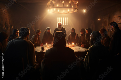 Cinematic scene of ancient people praying