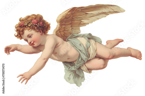 Vintage-style illustration of a cherub, ideal for Valentine's Day designs or romantic occasions, isolated on a transparent background.