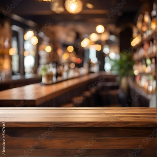 Bar, wooden counter with blurred bar background, ideal for creating banners and image manipulation