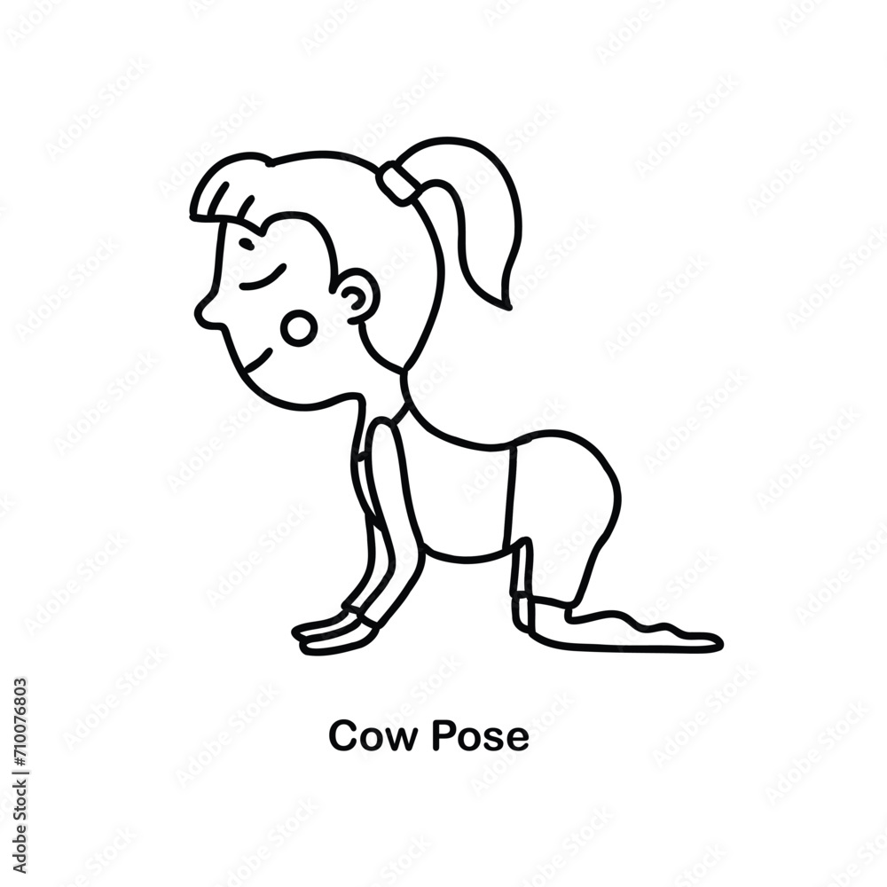 Fototapeta premium Kids yoga cow pose. Vector cartoon illustration.
