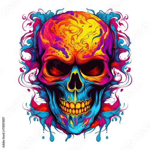 a colorful skull, vibrant colors, t-shirt design, isolated on white