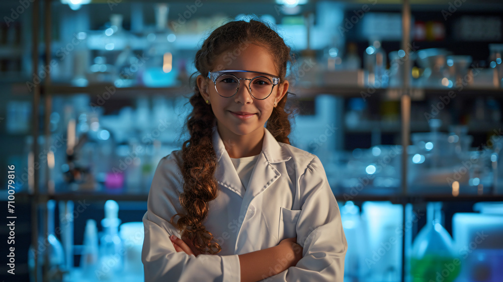 I'm the future, I'm a girl scientist in a lab, children in pretending to be