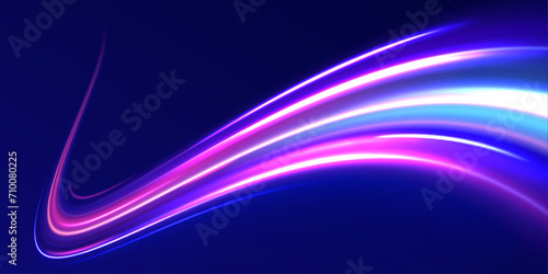 Shining lights in motion with small particles. Ring of fire, Plasma ring on a dark background. eon stripes in the form of drill, turns and swirl. 