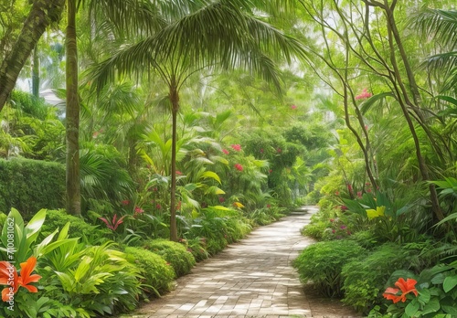 Alley in tropical garden 