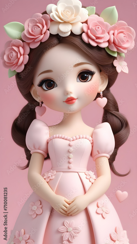Fototapeta premium Cute Doll in Pinky Dress