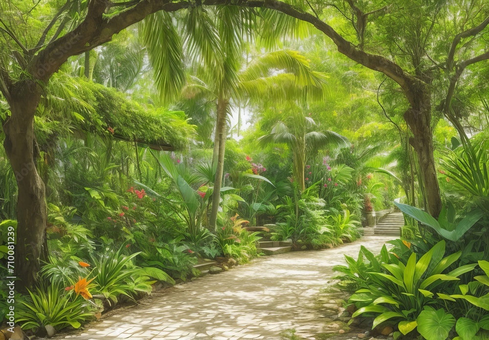 Alley in tropical garden
