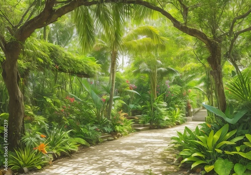 Alley in tropical garden 