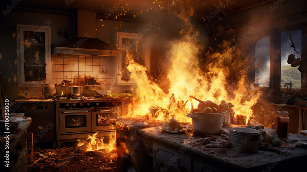 Fire in the kitchen caused by an accident