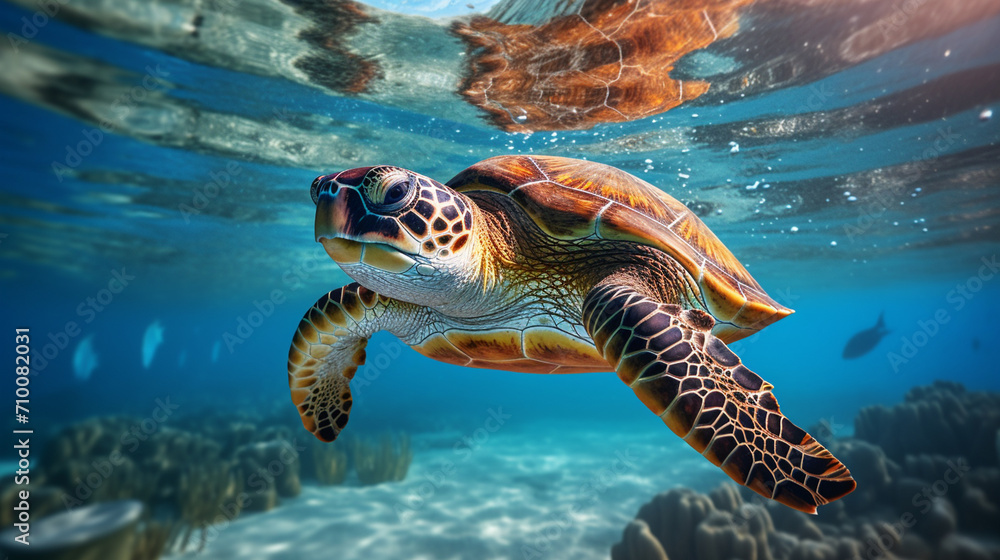 Fototapeta premium sea turtle in the water. clear water.Generative AI