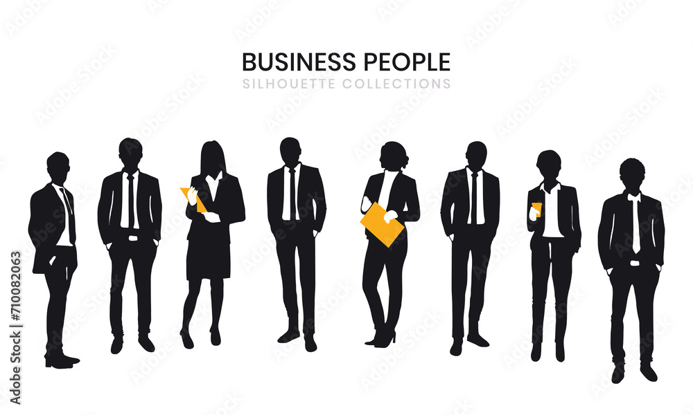 Silhouette of businesspeople, both men and women, in various poses. Silhouette business collection. Silhouette of businesspeople, both men and women, in various poses. Silhouette business collection.