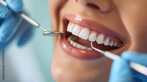 A patient at the dentist. Beautiful smile with white teeth