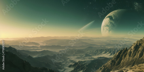 planet Saturn landscape aerial shot