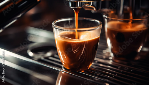 Closeup of espresso shot from espresso machine