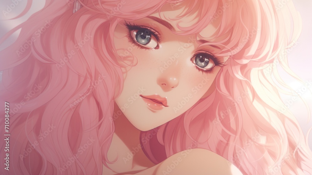A close up of a person with pink hair