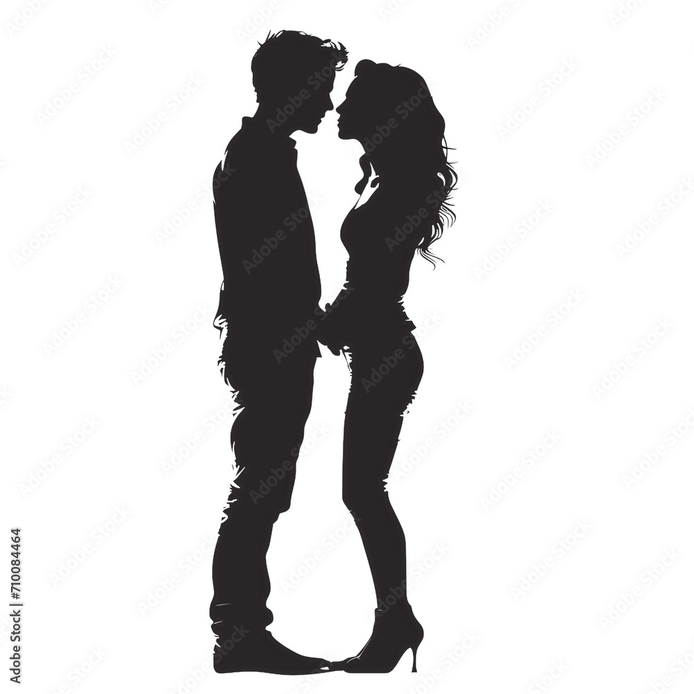 Silhouette of a man and woman couple depicting love, ideal for Valentine's Day designs and romantic themes.