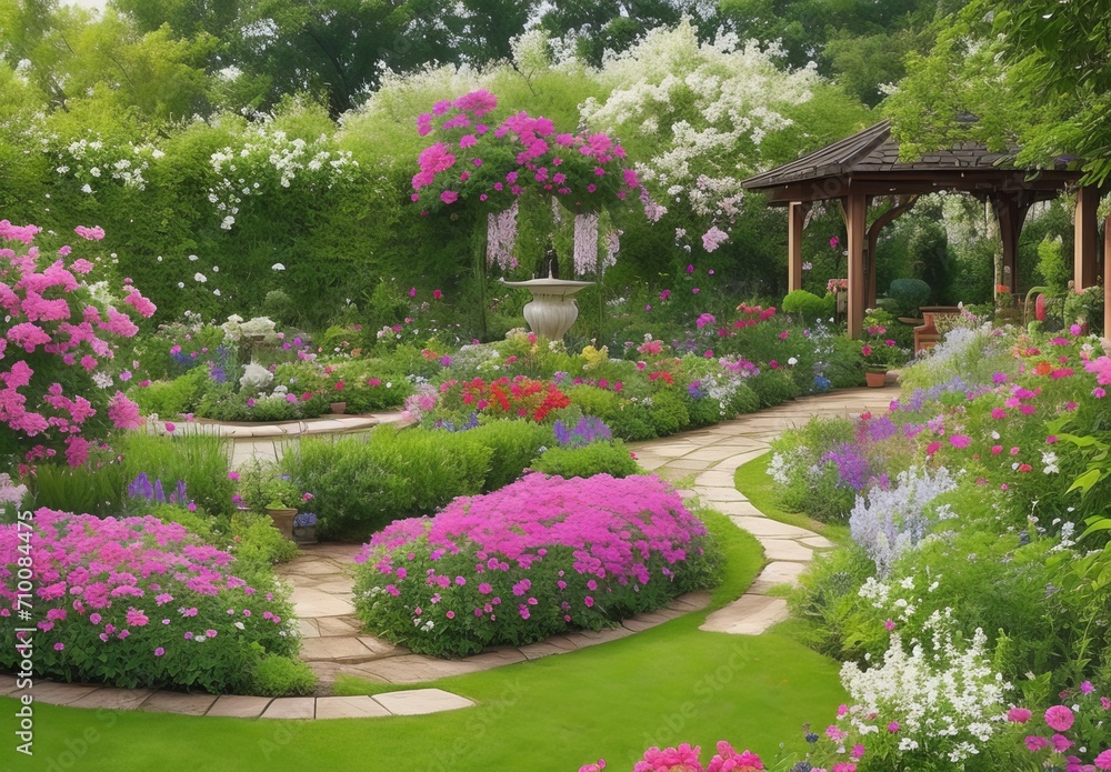 Beautiful home garden in full bloom
