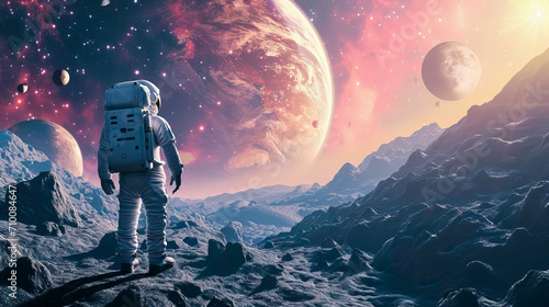 A Lone Astronaut Exploring an Alien Landscape