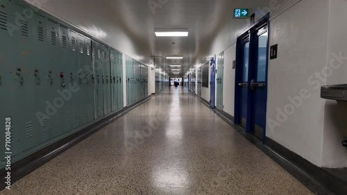 Interior view of a high school hallway