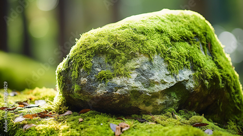 the stone is covered with moss.Generative AI