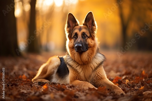 German shepherd dog in autumn park