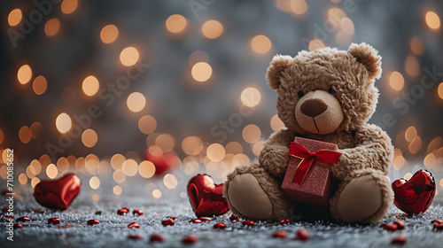 Wallpaper Mural Twilight Serenade: Teddy Bear with a Gift in a Magical Ambiance - Valentine's day - love - background
 Torontodigital.ca