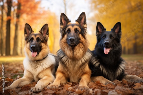 German shepherd dogs in autumn park