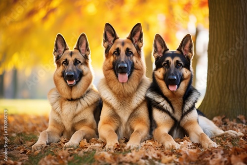 German shepherd dogs in autumn park