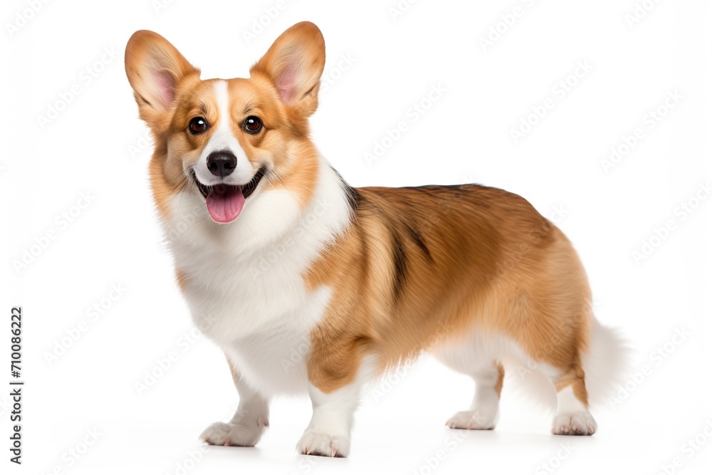 Happy welsh corgi dog on white background
