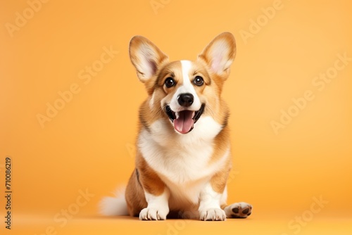 Happy welsh corgi dog on orange background © Alina