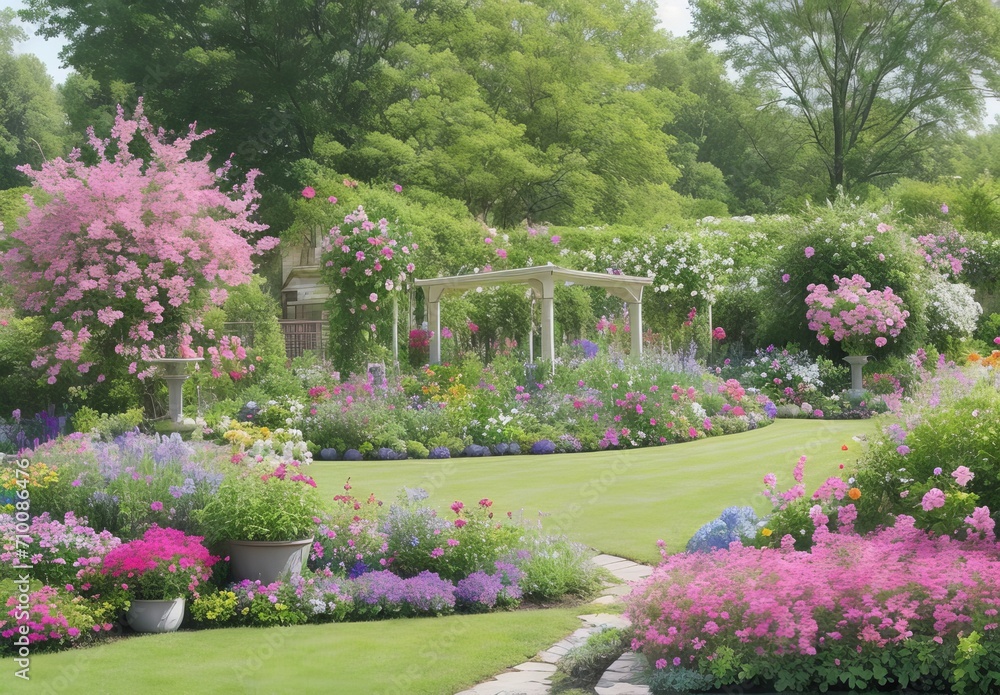 Beautiful home garden in full bloom
