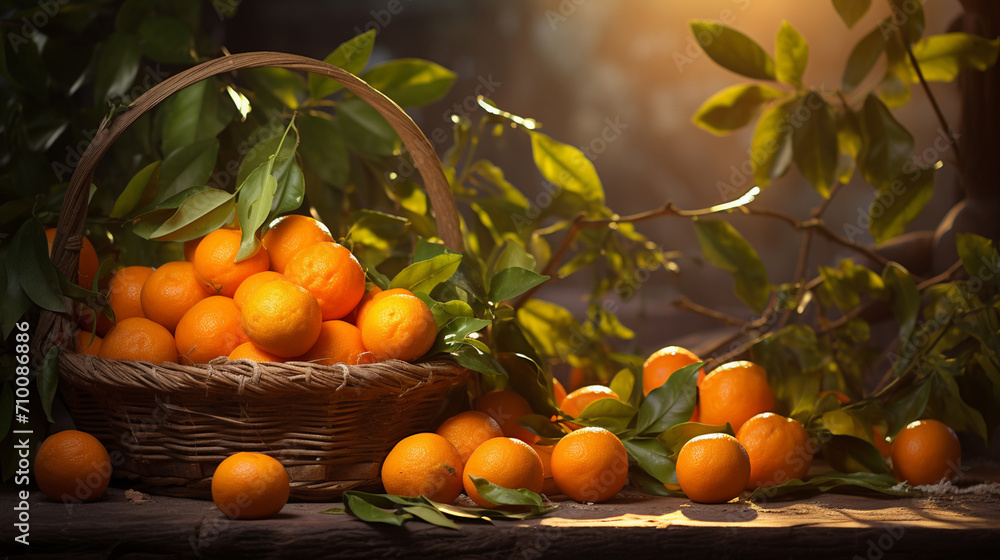 close-up of oranges on a wooden background.Generative AI