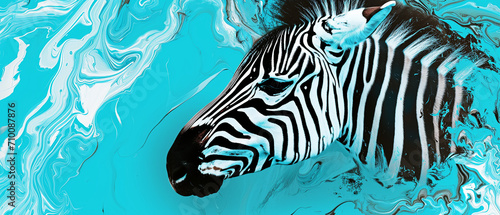 Zebra in Blue Abstract Fluid Art