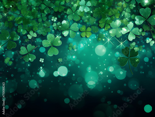 Abstract dark green lucky shamrock leaves background, Saint Patrick Day concept