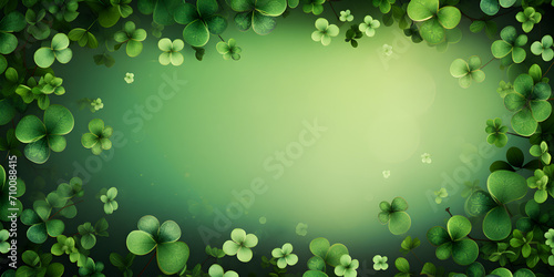Abstract green frame background with lucky shamrock leaves and free copy space inside 