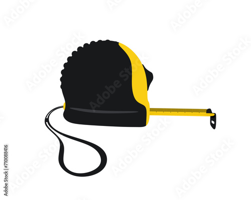 Tape measure for measuring surfaces and distances. Metric tape measure isolated. Measuring tape for measure length or distance. Construction handheld measuring tool. Colored flat vector illustration