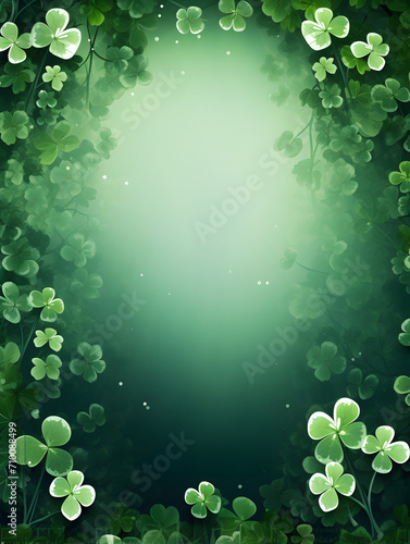 Abstract green frame background with lucky shamrock leaves and free copy space inside 