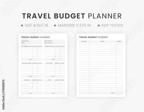 Simple Vacation Travel Budget Planner Template Printable, Business Road Trip Cost Tracker
