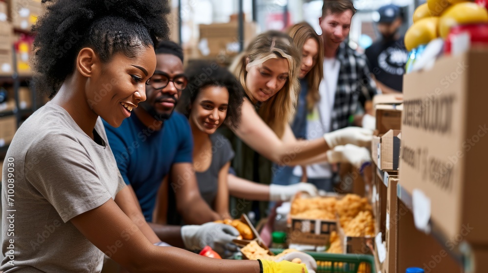 Obraz premium Group of People Standing Around a Table Filled With Food