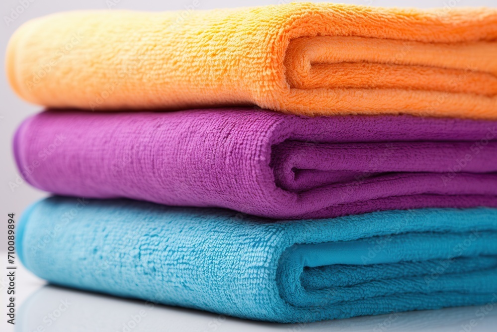 Colorful folded bath towels on white background Colorful folded bath towels on white background