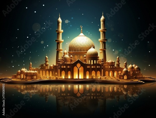 Ramadan's celebration background with Mosque at night.