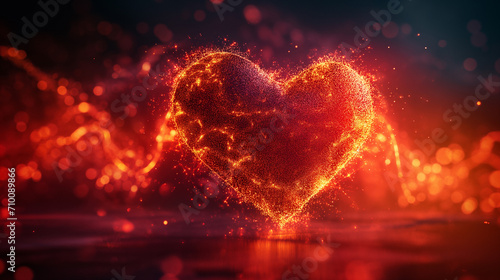 Abstract Fiery Love Heart with Glowing Particles