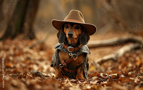 dachshund cachorro fofo estilo cowboy, vaqueiro cômico  photo