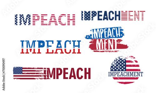 Set of words IMPEACH and IMPEACHMENT in colors of USA flag on white background