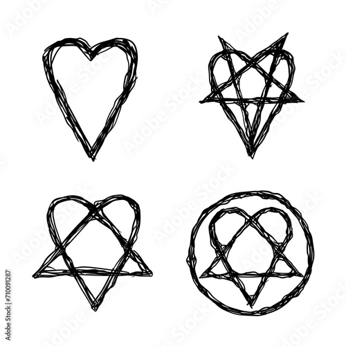 Heart Pentagram Inverted Heartagram Sign, Symbol of love and hate, pentagram and ritual circle. emblems and sigil occult symbols. photo