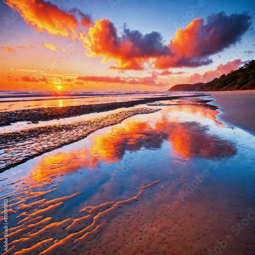 mirrored sunset, Generative AI 