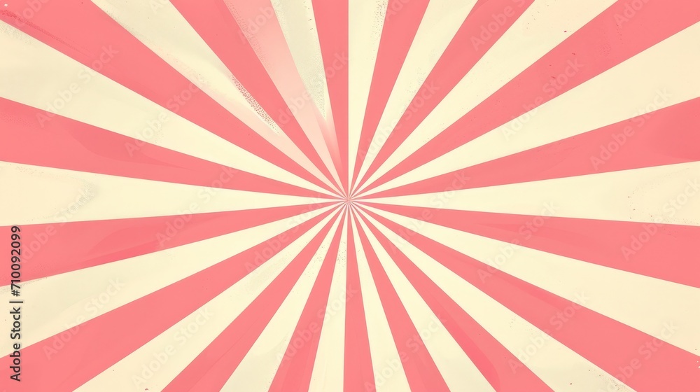 Retro style banner of sun with rays in sweet candy pink soft color. Sunburst in a spiral, swirl stripes. Vintage 60s 70s 80s style abstract summer background vector ilustration.   