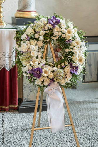 Sympathy Wreath at a funeral in a church.