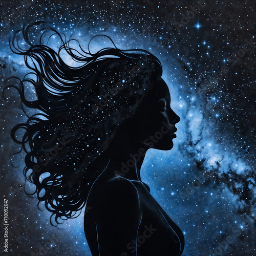 Woman in a sidereal night, Generative AI