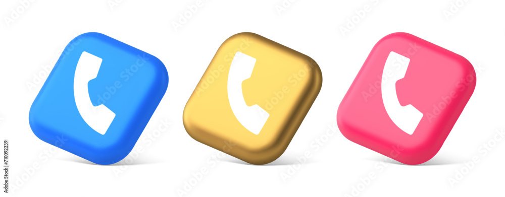 Helpline hotline call center phone handset squared button 3d realistic isometric icon Helpline hotline call center phone handset squared button 3d realistic isometric icon
